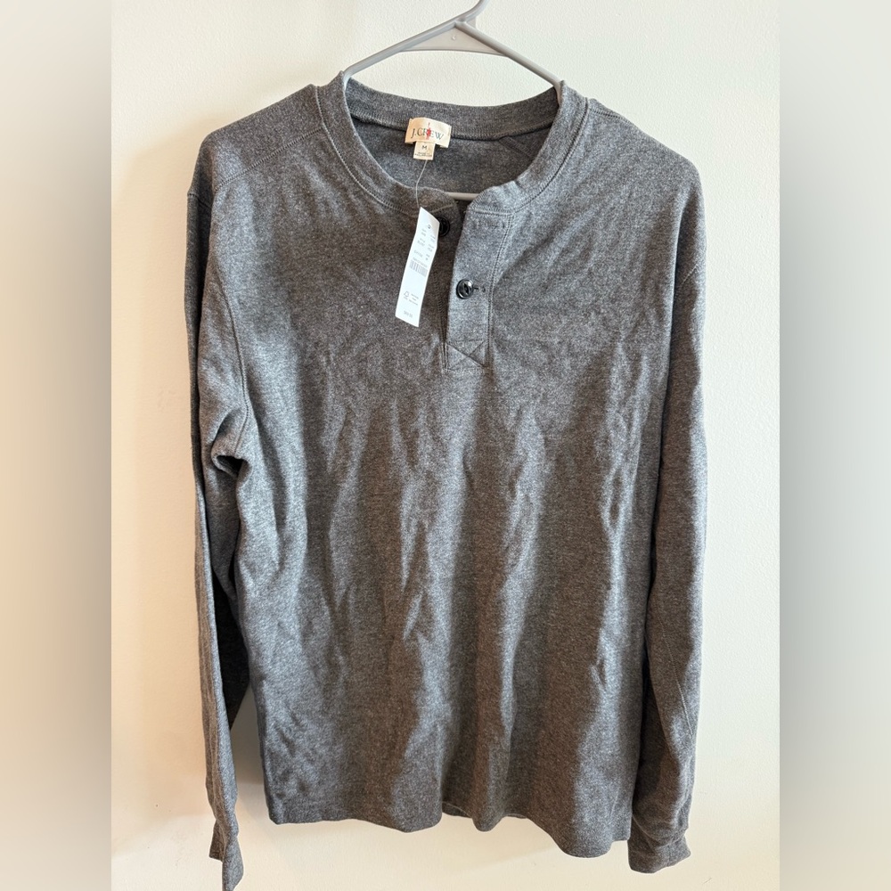 J. Crew Heritage Brushed Rib-Knit Henley Shirt -Medium, Gray